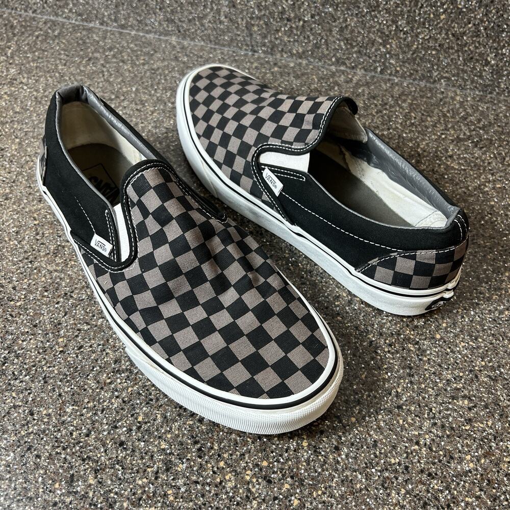 Vans Old Skool Classic Mens Size 12 Black/Brown Check Canvas Slip On Skate Shoes